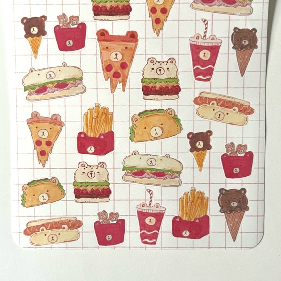 ✨handmade by me✨ glossy kawaii bears fast food sticker sheet for bullet journal - Picture 4 of 8